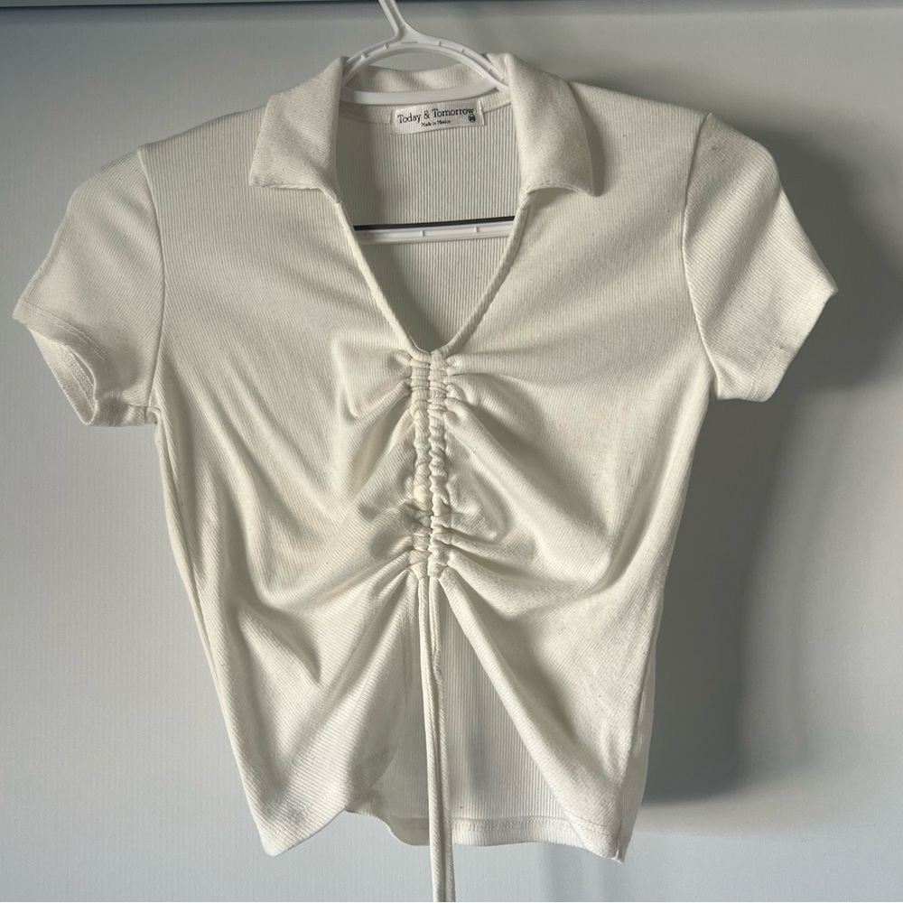 Today & Tomorrow Ruched White Crop Top